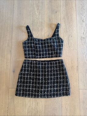 Abercrombie & Fitch Black and White Tweed Mini Skirt Set with shorts